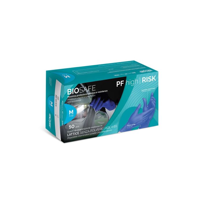 RAYS BIOSAFE HIGH RISK Guanto in lattice spessorato blu 20 gr senza polvere 50 pezzi -l