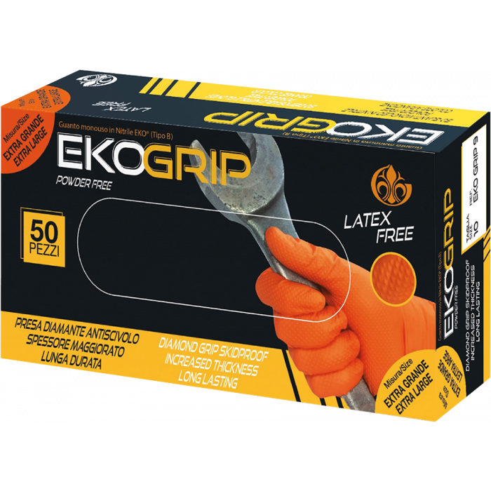 GARDENING EKO GRIP Guanto in nitrile arancione 8,7 gr senza polvere puntinato con. 50 pezzi