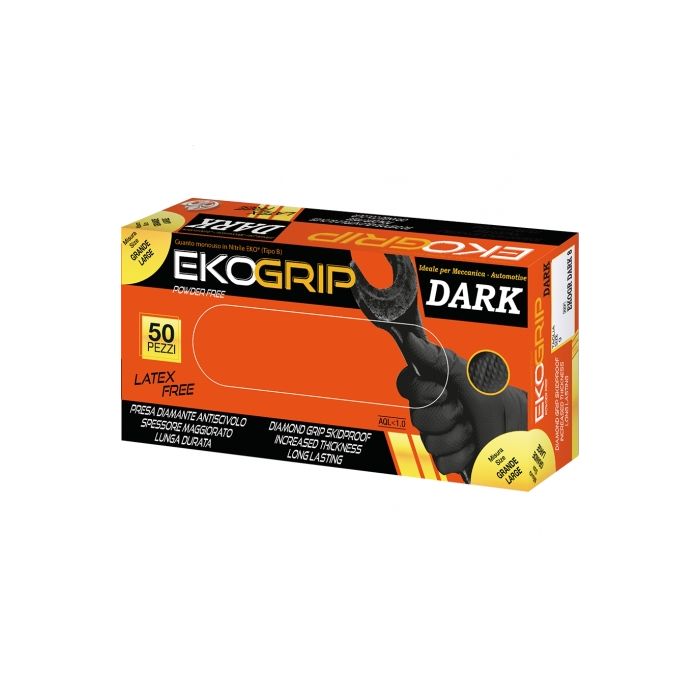 GARDENING EKO GRIP DARK Guanto in nitrile nero 8,7 gr senza polvere puntinato conf. 50 pezzi