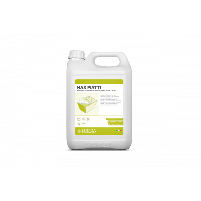 LUCIDA MAX PIATTI detergente concentrato igienizzante per piatti al limone 5 litri 