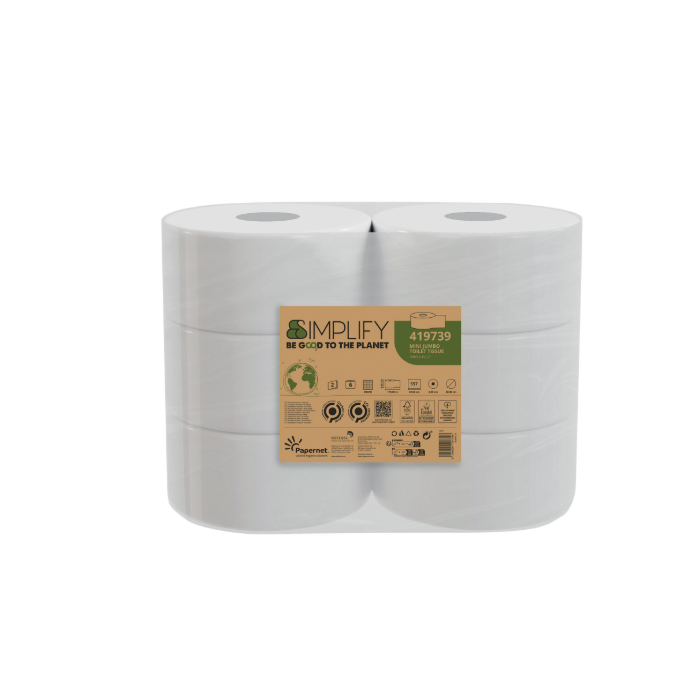 Papernet Simplify - Carta Igienica Mini Jumbo 419739 conf. da 6 Rotoli da 170 m 2 Veli