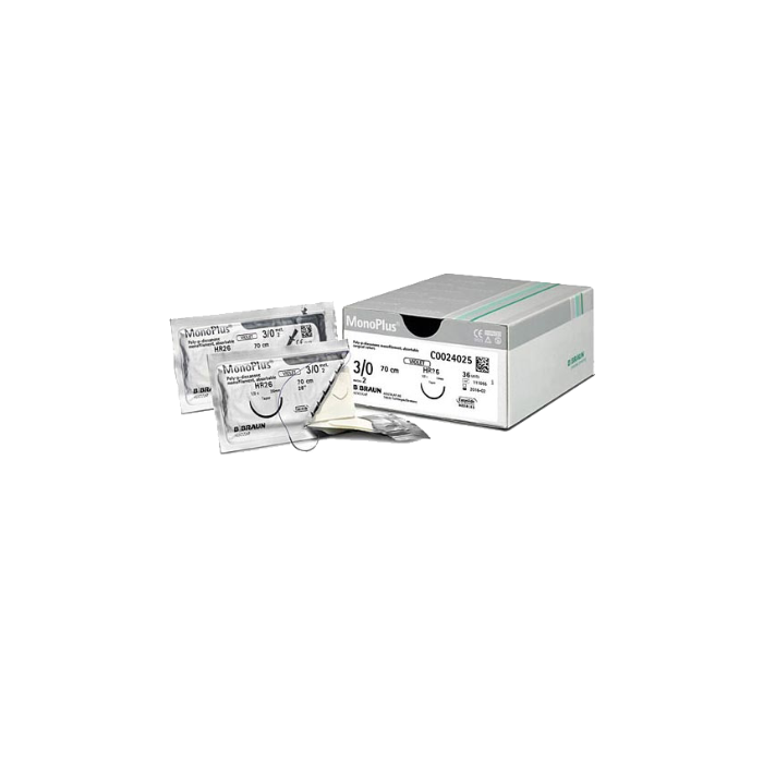 B-BRAUN MONOPLUS Suture assorbibili in polidiossanone, ago 3/8 DS 19 mm, USP 5/0 - filo viola 70cm - 36 pz.