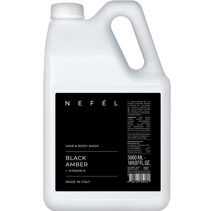 NEFEL BLACK AMBER HAIR & BODY WASH doccia shampoo profumato tanica da 5 litri