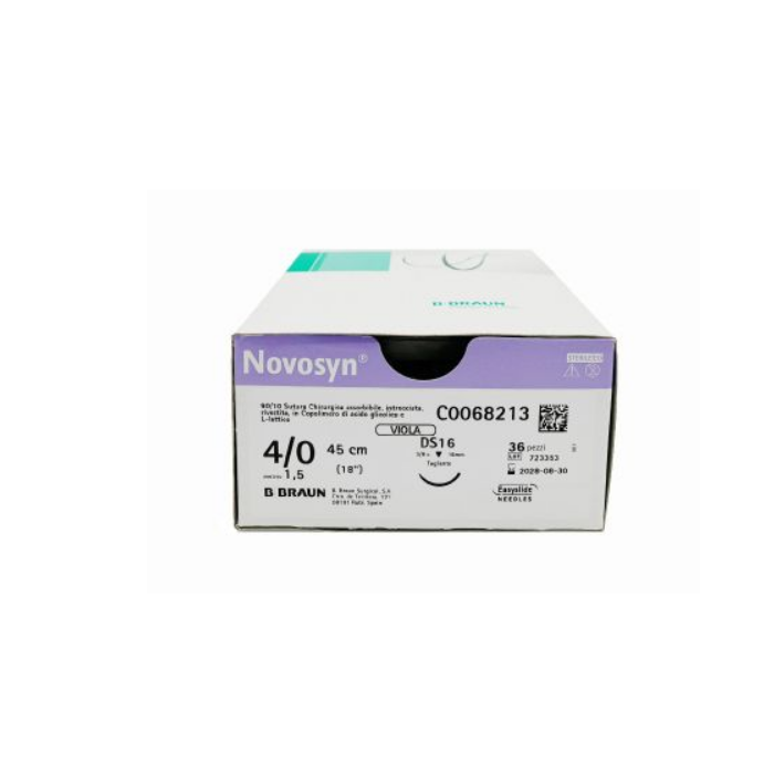 B-Braun NOVOSYN VIOLA sutura assorbibile intrecciata in poliglactina 910, ago 3/8 DS 16 mm, USP 3/0 70 cm conf. 36 pz