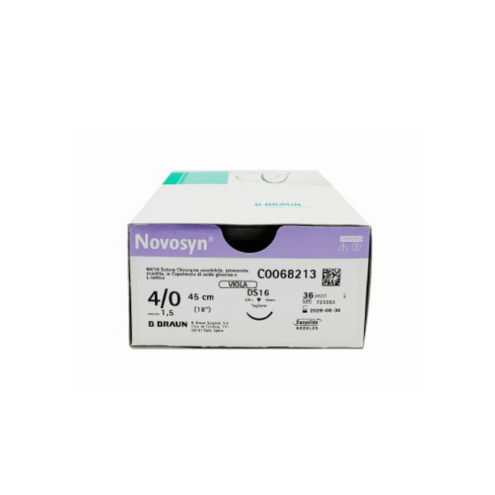 B-Braun NOVOSYN INCOLORE sutura assorbibile intrecciata in poliglactina 910, ago retto GS 60 mm, USP 3/0 70 cm conf. 36 pz