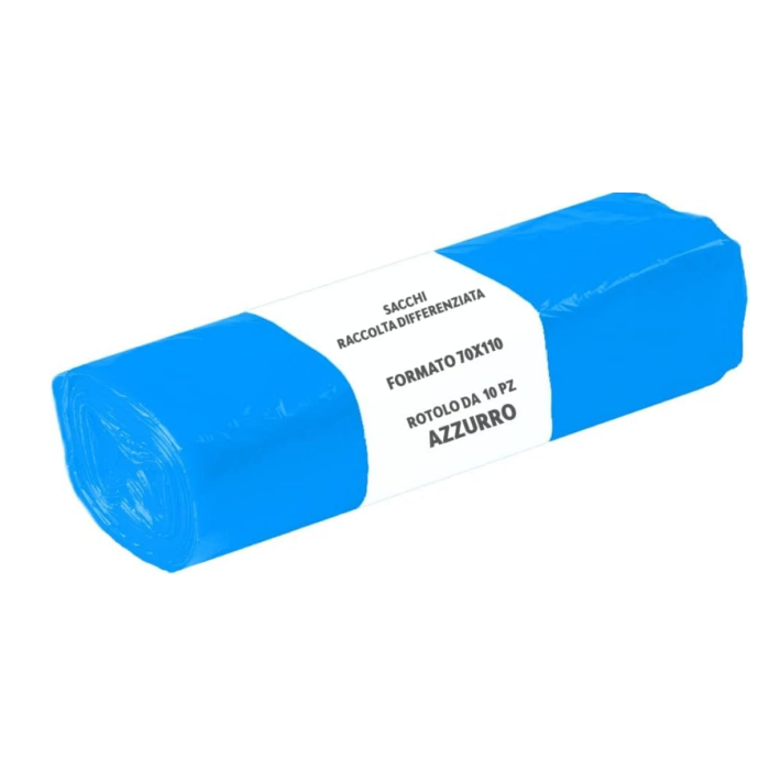 Sacchi per spazzatura a rotolo 70 X 110 cm blu 110 litri conf. 10 pezzi 