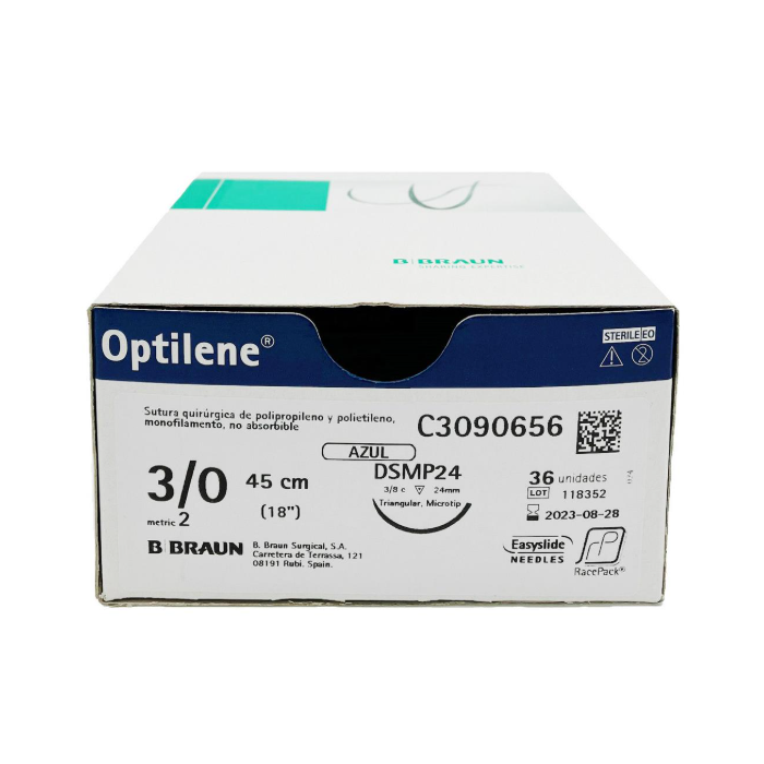 B-braun OPTILENE sutura non assorbibile in polipropilene ago 3/8 ds 39mm, USP 2/0, filo blu 100 cm conf. 36 pezzi