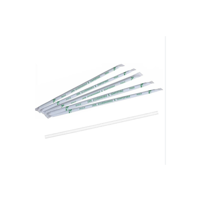 Cannucce 21 cm imbustate singole bianche monouso in PLA compostabili 200 pezzi - Usobio