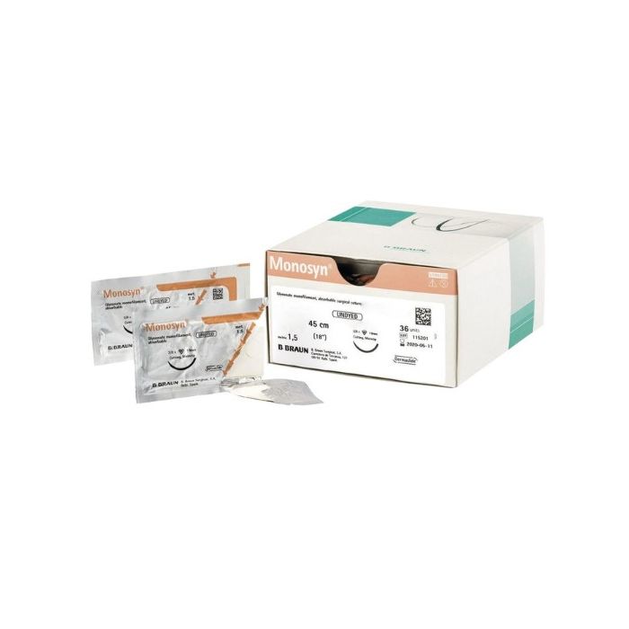 Sutura sterile sintetica assorbibile monofilamento B-BRAUN MONOSYN 6/0 (0,7) 70 cm ds12 conf.36 pz