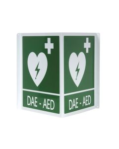Cartello segnalatore DAE/AED doppio in alluminio per defibrillatori 34x36 cm