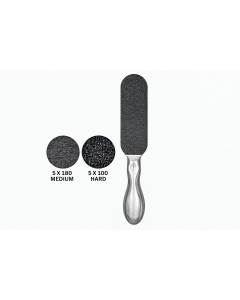 Raspa pedicure in acciaio inox a due facce con 10 ricambi adesivi grana 100 e 180 Xanitalia