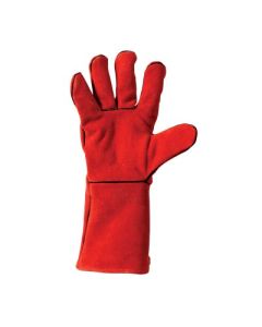 Guanto da saldatore in crosta bovina rosso con manichetta lunga 35 cm taglia 10 Rays Technosafe