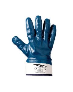 Guanto da lavoro in cotone jersey impregnato in nitrile NBR blu con manichetta di sicurezza varie taglie Rays Technosafe