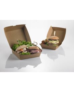 Scatola hamburger in carta kraft + PE avana 16 x 16 x 9 cm 50 pezzi Leone
