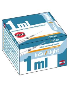 Siringa per insulina 1 ml ago assemblato 26G x 13 mm confezione da 100 pezzi Rays INSU/LIGHT