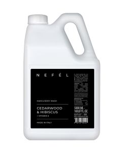 Doccia shampoo 2 in 1 per corpo e capelli con vitamina E tanica da 5 litri ricarica fragranza legnosa Nefél Cedarwood & Hibiscus Hair & Body Wash