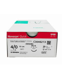 B-braun NOVOSYN QUICK INCOLORE sutura assorbibile intrecciata a rapido assorbimento, ago 3/8 DS 19, USP 4/0, 70 cm pz. 36